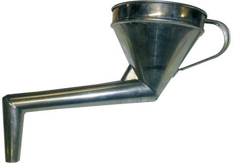 Metalltrichter mit gebogenem Auslauf und Sieb