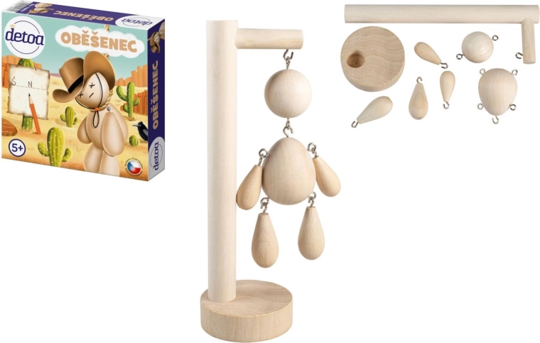 Galgenmännchen – Gesellschaftsspiel aus Holz in Schachtel