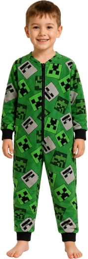 Kinder-Fleeceoverall Minecraft grün-schwarz