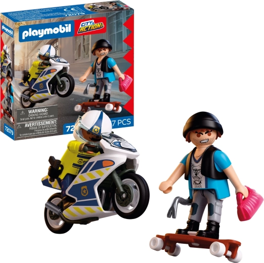 Playmobil City Action Polizeiverfolgung mit Motorrad – Figuren- und Zubehörset