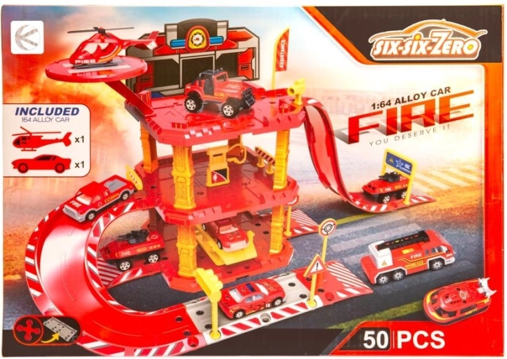 Mehrstöckiges Parkhaus mit Fahrstrecke Feuerwehr – 50 Teile