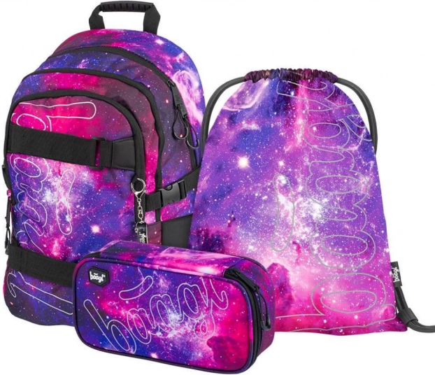 BAAGL 3-teiliges Set Skate Galaxy – Schulrucksack, Federmäppchen und Beutel