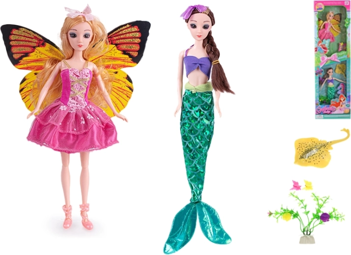 Puppenset Fee und Meerjungfrau 29 cm mit Zubehör