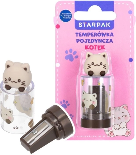 Anspitzer Katze mit Spänebehälter und integriertem Radiergummi – 1 Stück