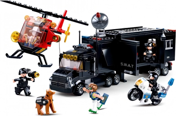 SLUBAN Polizei SWAT mobile Einsatzzentrale mit Hubschrauber und Motorrad