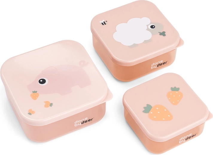 Done by Deer Set aus Snackboxen Tiny farm rosa 3 Stk.