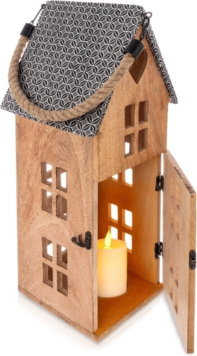 Holz-LED-Laterne aus Mangoholz 22 × 48 cm