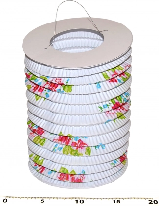 Papierlaterne Zylinder Weiß mit Blumen 15 cm
