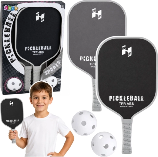 Pickleball-Set: 2 Schläger und 2 Bälle schwarz-grau
