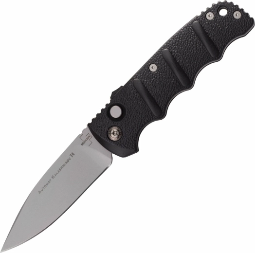 Böker Plus AKS-74 automatisches Taschenmesser D2, 8,5 cm, schwarze Aluminiumgriffschalen mit Clip