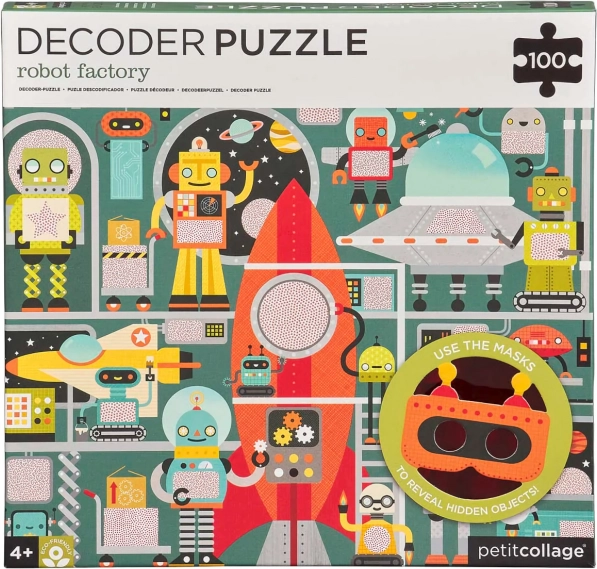 Petit Collage Puzzle Roboter mit Dekodiermaske, 100 Teile