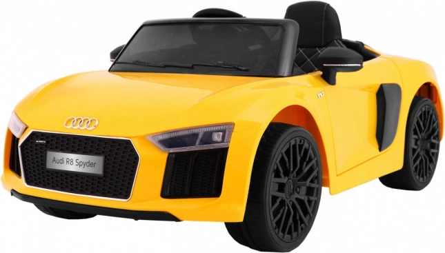 Interaktives Kinderauto Audi R8 Spyder gelb mit Fernbedienung und LED-Leuchten