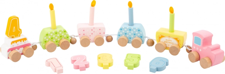 Holz-Geburtstagszug mit Zahlen und Kerzen
