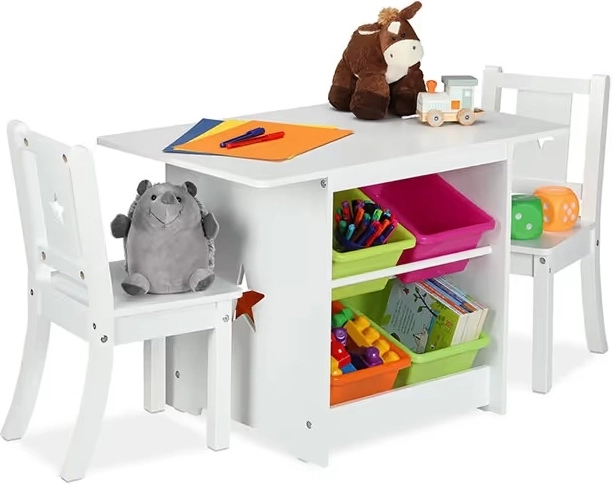 Kindertisch mit 2 Stühlen und Aufbewahrungsboxen