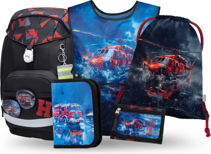 Baagl Schulset Airy Plus Retter – Rucksack, Federmäppchen, Beutel, Schürze und Geldbörse