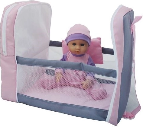 Bambolina Puppe mit Rucksack und Bettchen