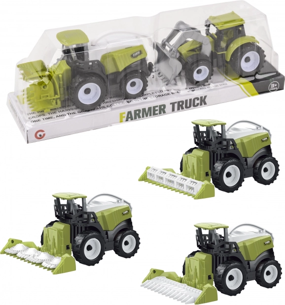 Mähdrescher mit Traktor auf Rückzugantrieb