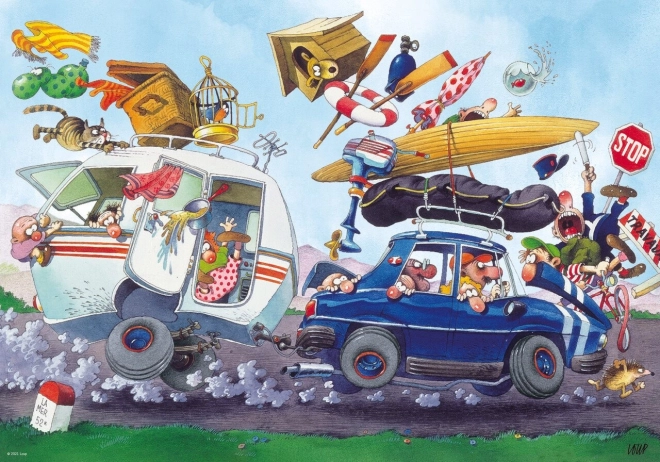 Heye Puzzle Cartoon Classics: Abreise in den Urlaub – 500 Teile