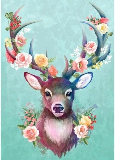Diamantmalerei – Rehkitz mit Blumen-Geweih 30 × 40 cm