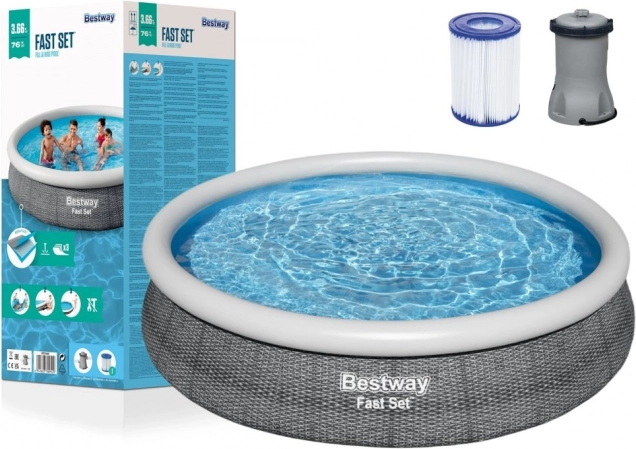 Aufblasbarer Pool BESTWAY Fast Set 366 × 76 cm mit Filteranlage