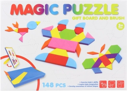 Magnetische Tangrams aus Schaumstoff in Kunststoffbox