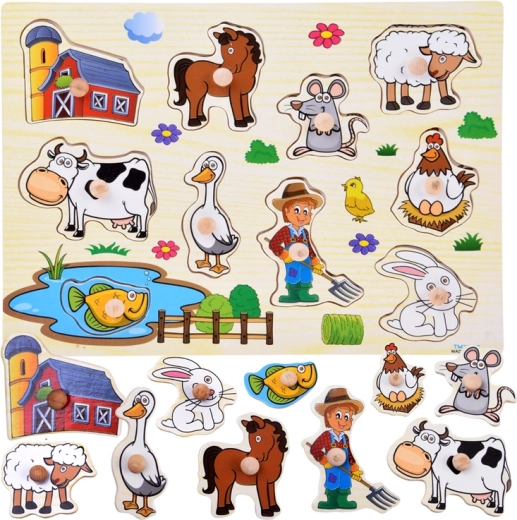 Holz-Steckpuzzle Bauernhof mit Griffen (10 Teile)