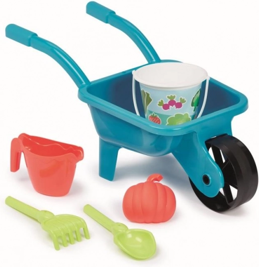 Gartenkarre mit Gießkanne und Eimer