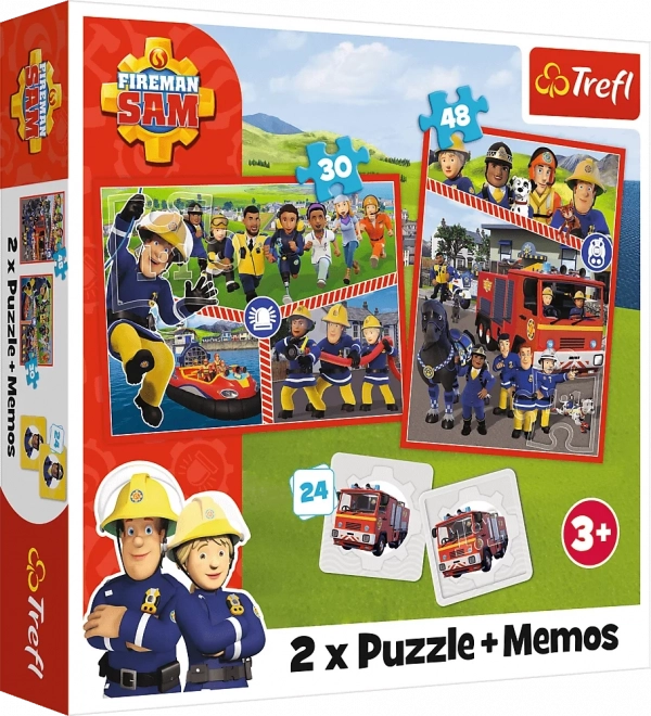Puzzle 2v1 Feuerwehrmann Sam mit Memo-Spiel