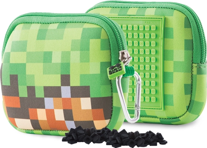 Pixie Crew universelles Reißverschluss-Etui mit Silikon-Pixelpanel, grün-braun