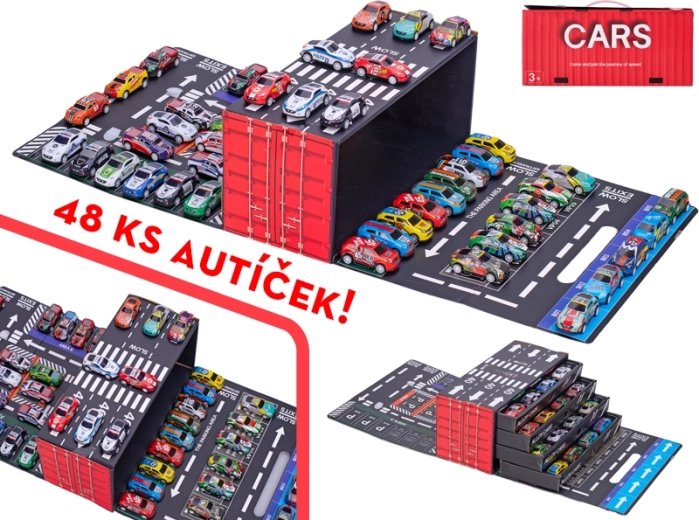 Set aus 48 Metall-Rennautos mit Rückziehmotor