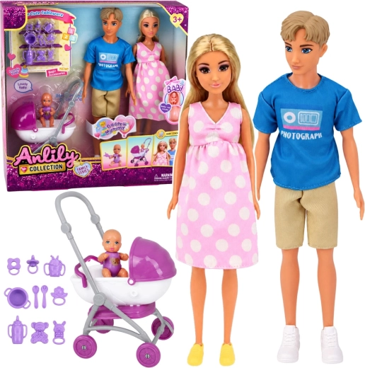 Anlily Collection Familien-Set mit Puppen, Baby, Kinderwagen und Zubehör