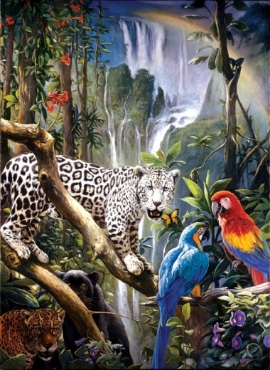 Diamantmalerei – Papageien und Panther 30 × 40 cm
