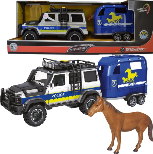 Polizeiauto mit Anhänger und Pferd 1:14 mit Licht und Sound