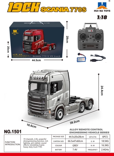Ferngesteuerter Scania 770S Lkw 1:18, grau