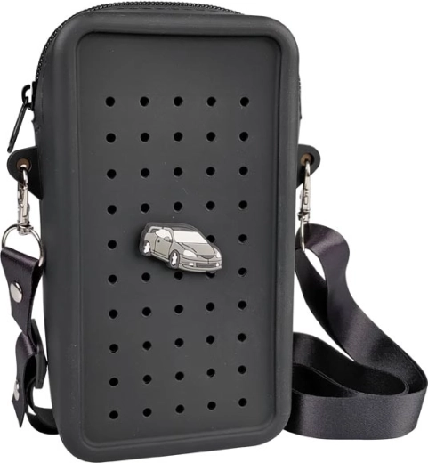 Gifty Silikon-Crossbody-Tasche schwarz mit dekorativem Pin