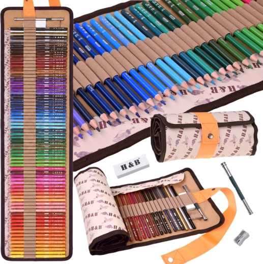Zeichen-Buntstifte H&B – Set mit 72 Farben im Rollmäppchen
