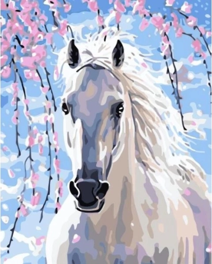 Diamant-Stickerei (Diamond Painting) weißer Rumak 30 × 40 cm - 1 Stück