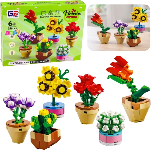 Konstruktionsset Blumen in Blumentöpfen 256 Teile, 6 Modelle