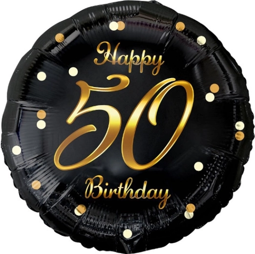 Folienballon Happy 50 Birthday – schwarz mit goldener Aufschrift