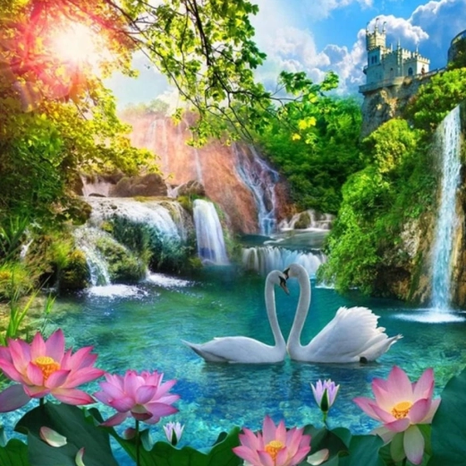 Norimpex Diamantmalerei Schwäne am Wasserfall 30 × 40 cm