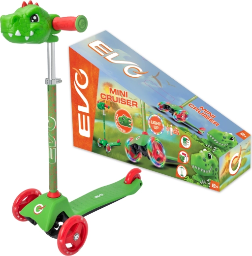 Kinder-Dreirad-Roller EVO Light Up Mini Cruiser Dino mit LED-Rädern, höhenverstellbar