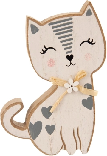 Dekorative Holzkatze weiß-grau 15 cm
