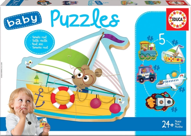 Baby Puzzle Tiere in Verkehrsmitteln 5v1