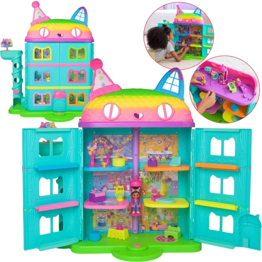 Outlet-Regenbogenhaus von Gábi mit Aufzug und Puppe, Gabby's Celebration Dollhouse mit Geräuschen