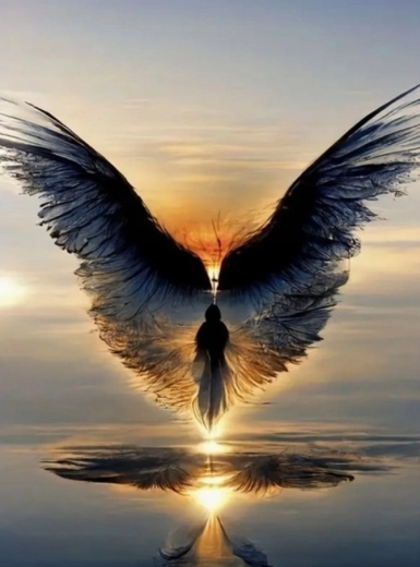 Diamantmalerei – Geflügelte Gestalt bei Sonnenuntergang 30 × 40 cm