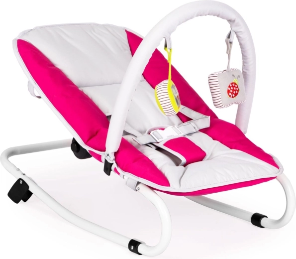 Klappbare Babywippe mit Spielzeug, weiß-rosa
