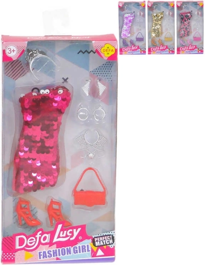 Gesellschaftskleid mit Pailletten für die Puppe mit modischen Accessoires – 1 Stück