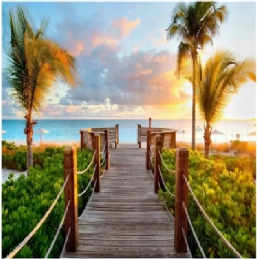 Diamantmalerei Brücke mit Palmen 30 × 40 cm