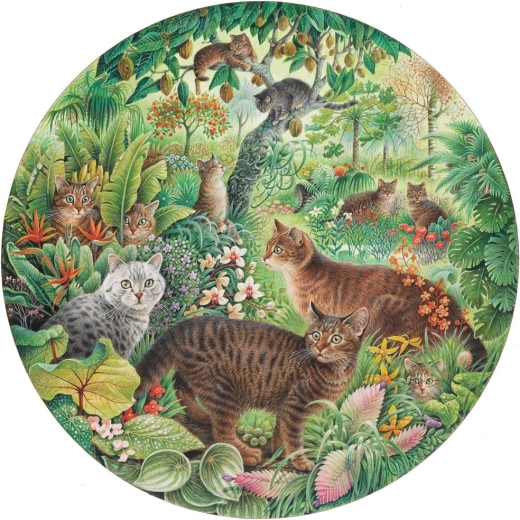 Grafika rundes Puzzle Tigerkatzen im Dschungel