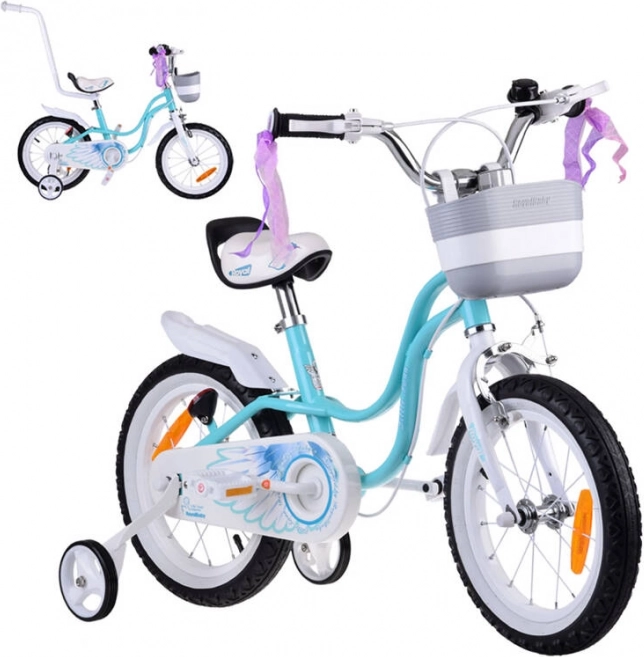 Kinderfahrrad 14" Little Swan mit Korb und Stützrädern ROYALBABY – Türkis